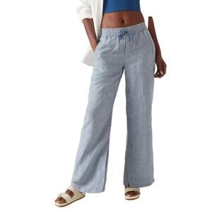 Athleta Retreat Cabo Linen Breathable Wide Leg Pant Chambray Blue Size 18